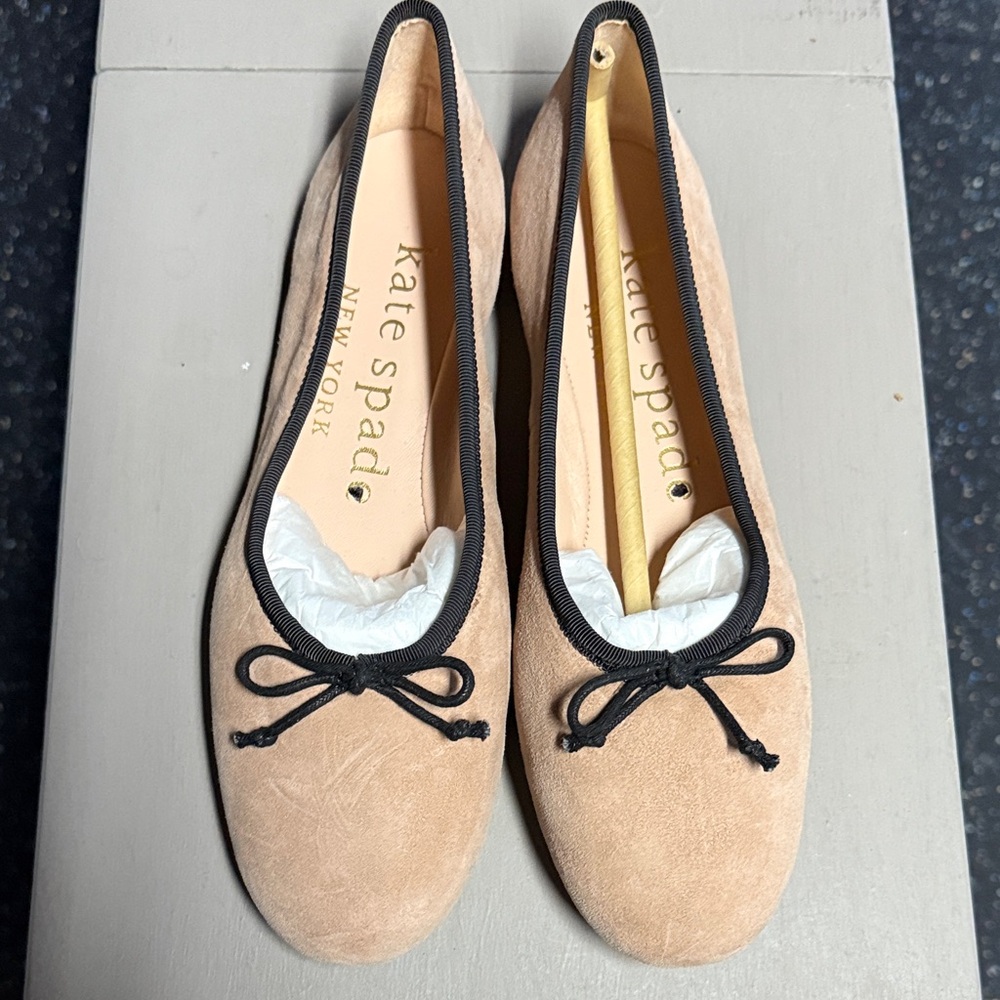 Kate Spade Women's Beige Suede Flats with Black Trim